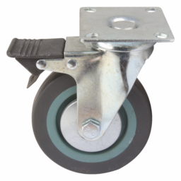 Industrial Castors with Plate & Brake, Grey Rubber Wheel