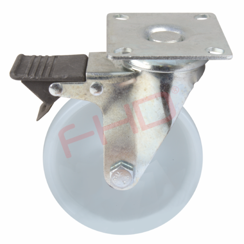 Industrial Castor with Plate & Brake, White Nylon Wheel