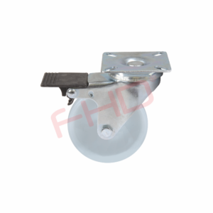 Industrial Castor with Plate & Brake, White Nylon Wheel