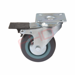 Industrial Castors with Plate & Brake, Grey Rubber Wheel