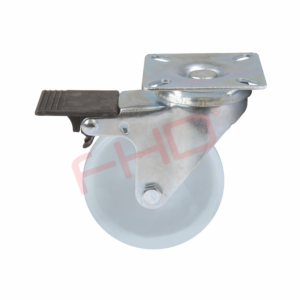 Industrial Castor with Plate & Brake, White Nylon Wheel