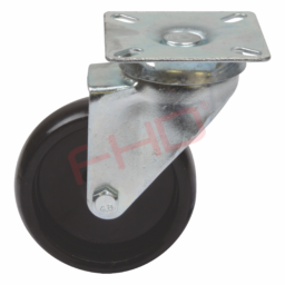 Industrial Castor with Plate, Black Nylon Wheel