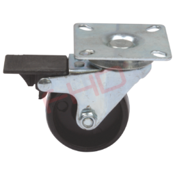 Industrial Castors with Plate & Brake, Black Nylon Wheel