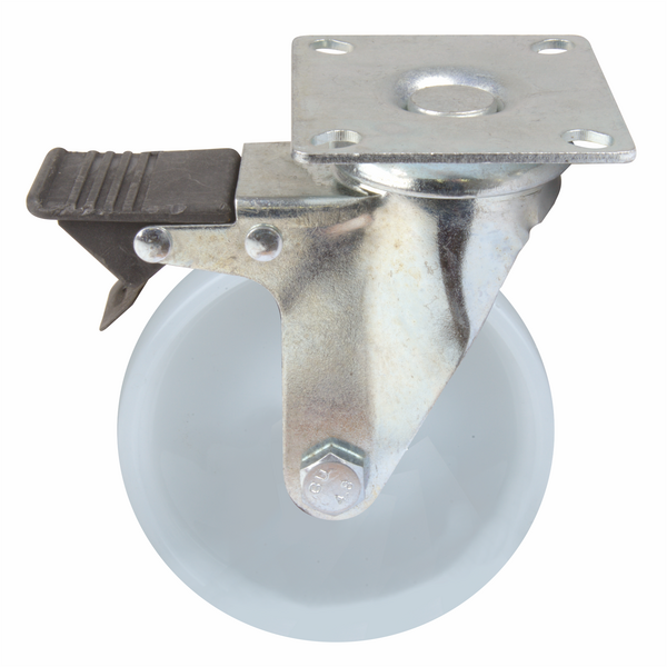 Industrial Castor with Plate & Brake, White Nylon Wheel - Image 5