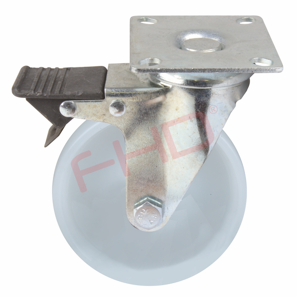 Industrial Castor with Plate & Brake, White Nylon Wheel - Image 2