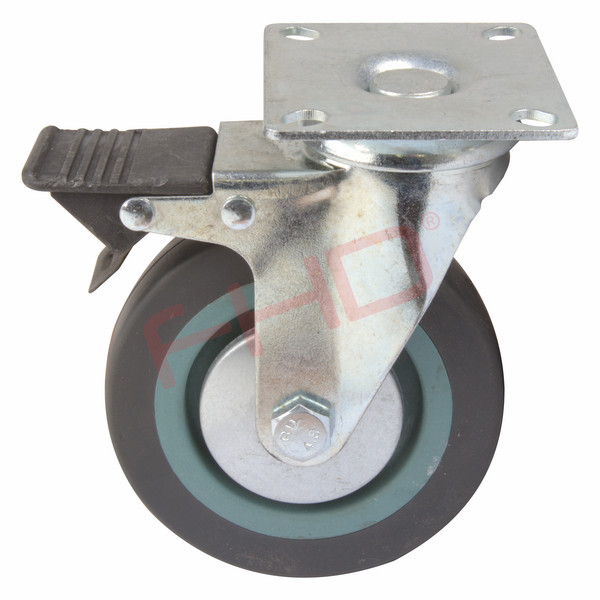 Industrial Castors with Plate & Brake, Grey Rubber Wheel - Image 5