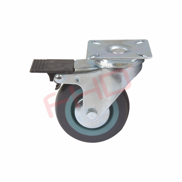 Industrial Castors with Plate & Brake, Grey Rubber Wheel - Image 4