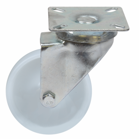 Industrial Castor with Plate, White Nylon Wheel