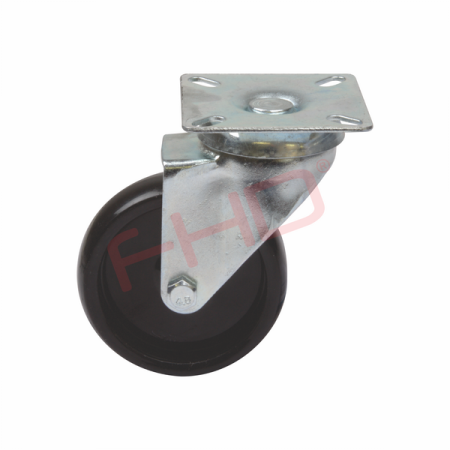 Industrial Castor with Plate, Black Nylon Wheel