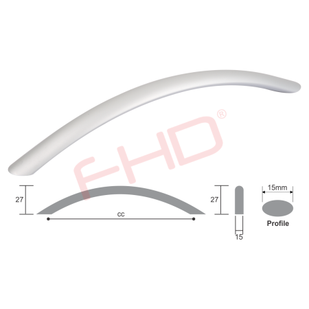 Aluminium Oval Arch Handle 15mm